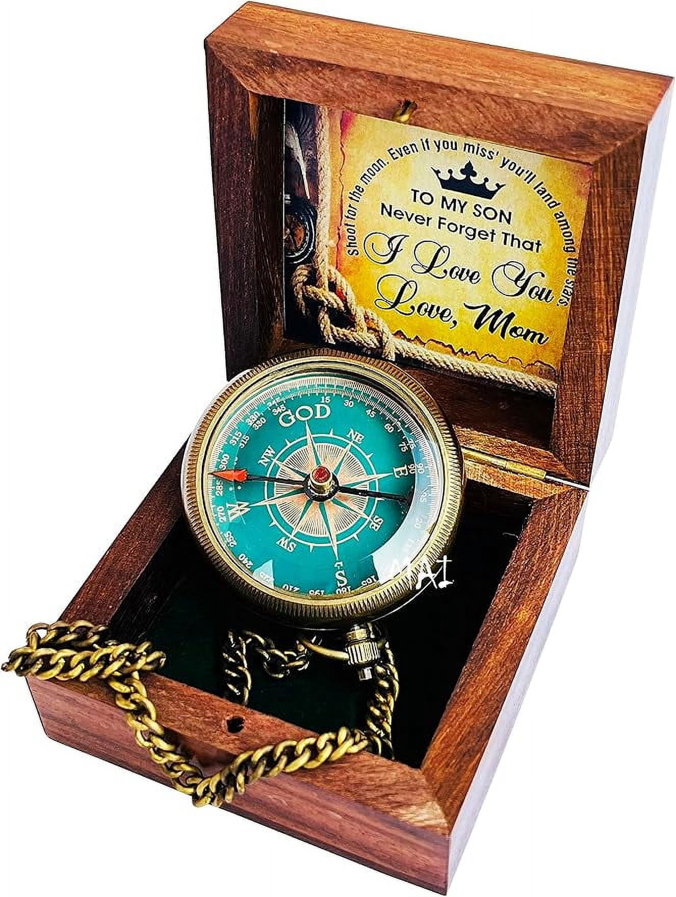 Maritime Treasures Gifts from Mom for Daughter or Son - to My Son Camping Compass Engraved with Gifts, Love Mom – Graduation Day-Birthday- Confirmation Gifts- Memorable Gifts for Son.