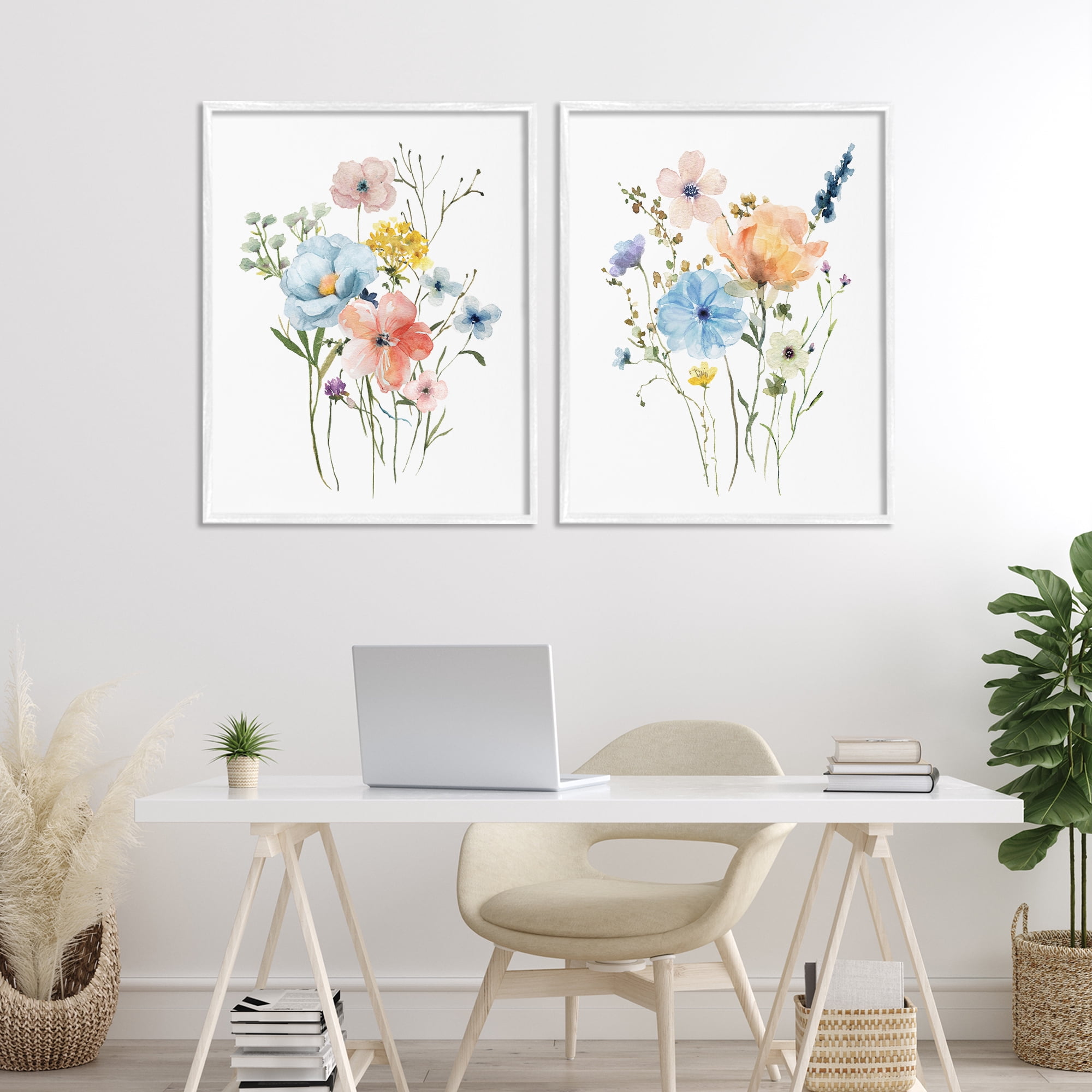 Stupell Industries Wildflower Sprig Bundles 2 Piece White Framed Giclee Art Set, design by Livi Finn