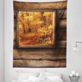 thumbnail image 1 of Fall Tapestry, Fall Foliage View from Square Shaped Wooden Window Inside Cottage Rustic Life Photo, Fabric Wall Hanging Decor for Bedroom Living Room Dorm, 5 Sizes, Orange Brown, by Ambesonne, 1 of 1