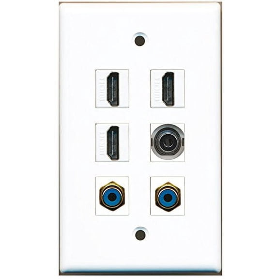 RiteAV - 3 HDMI 2 Port RCA Blue 1 Port 3.5mm Wall Plate