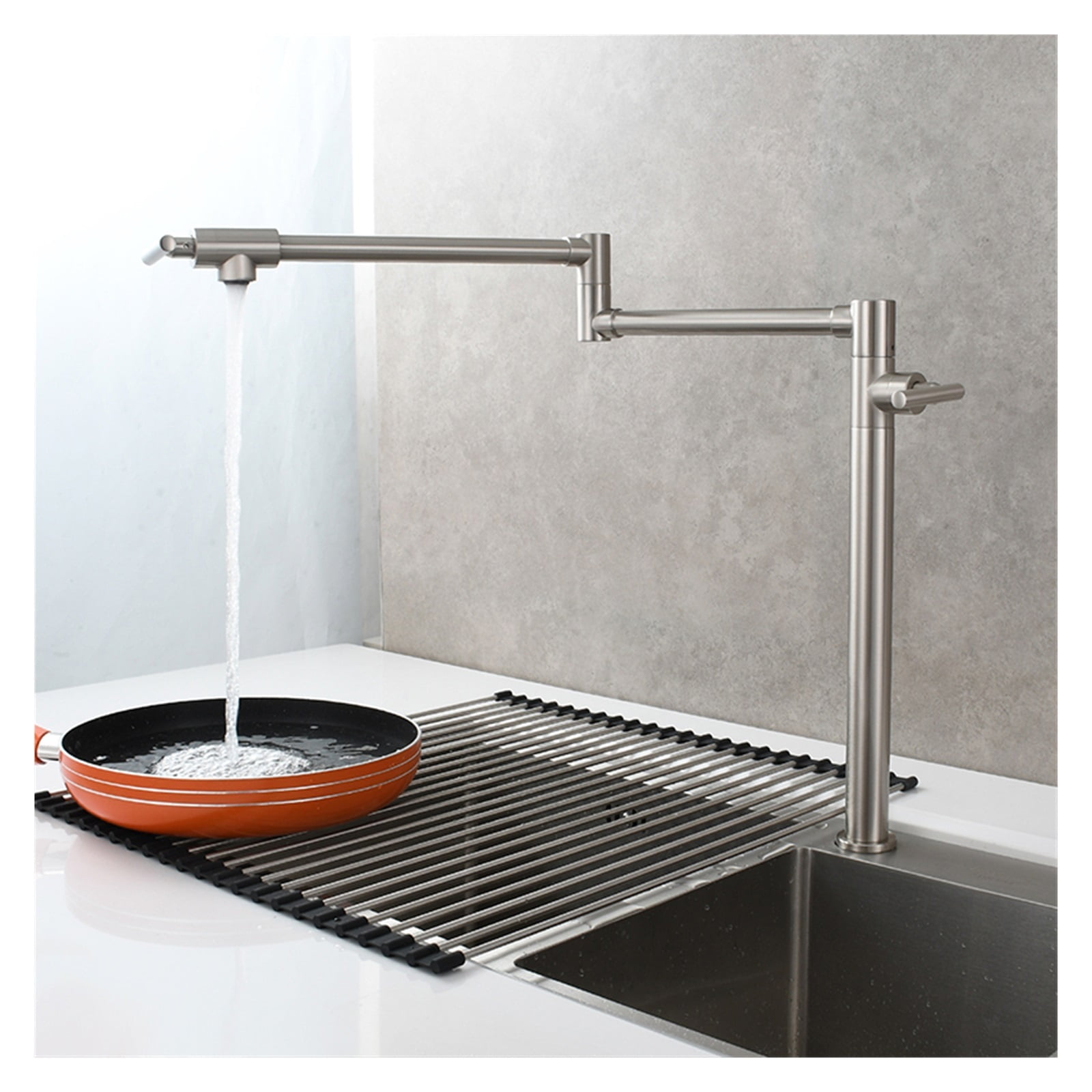 Brass Kitchen Faucet Deck Mount Two Handle Folding Stretchable Pot Filler Faucet For Kitchen ,Bar Laundry RV Farmhouse