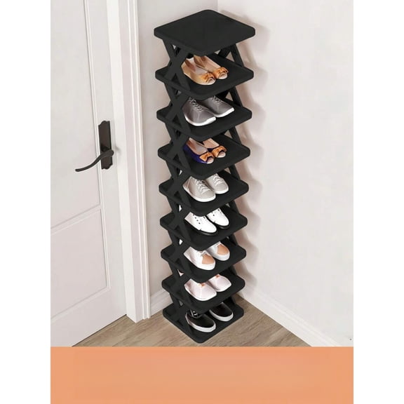 EASHZMFYTBF 9 Tier Vertical Shoe Stand Space Saving Narrow Shoe Rack, Small Shoe Shelf, DIY Free Standing Shoes Storage Organizer for Entryway, Closet, Hallway,Black