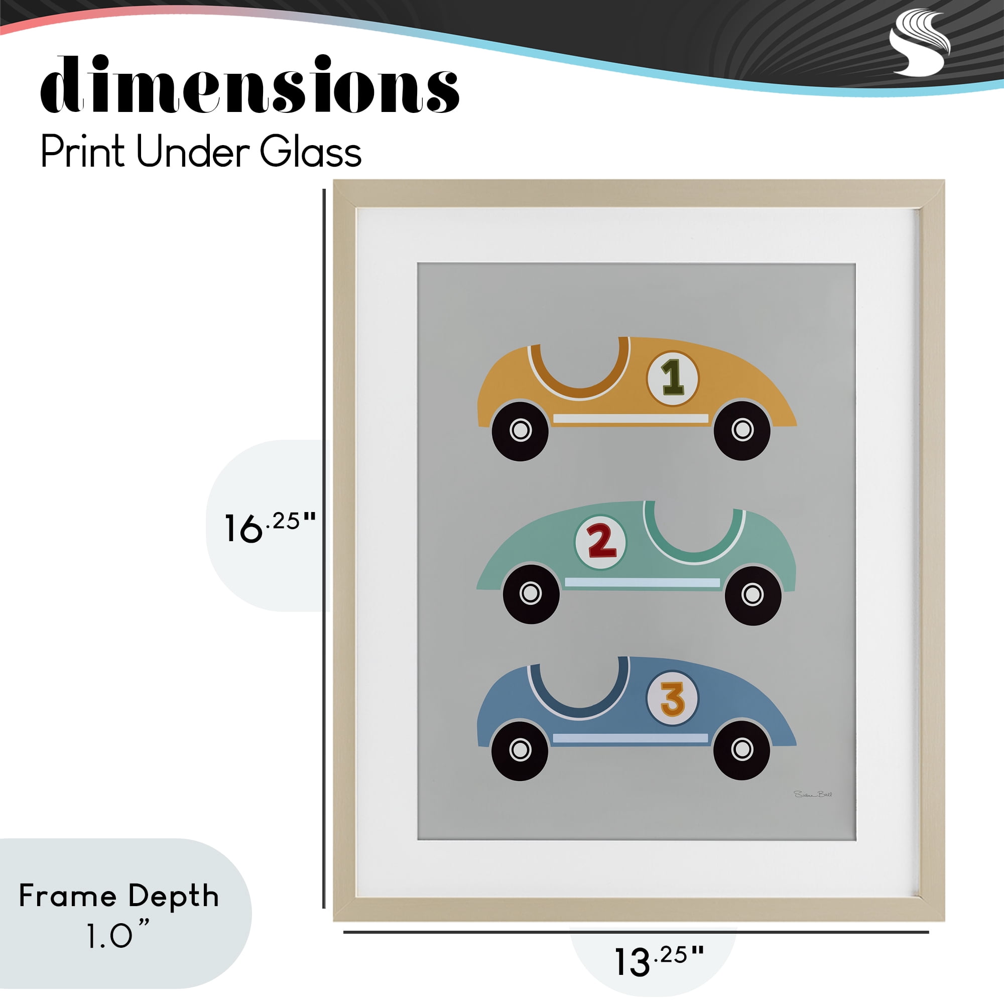 Stupell Industries Vroom Race Cars Birch Framed Print Under Glass, design by Susan Ball