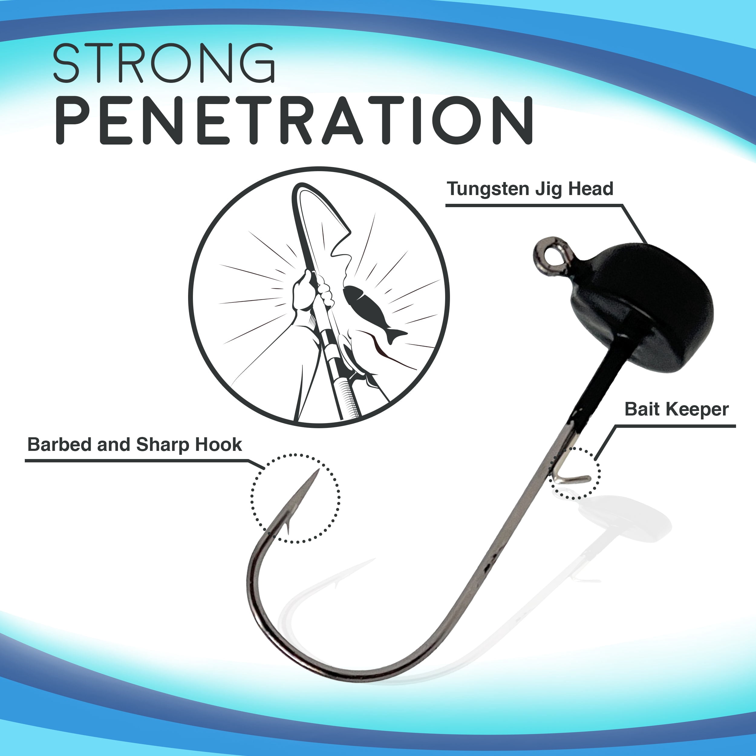 Reaction Tackle Tungsten Mushroom Head Ned Rig Shroom Jig Heads for Finesse Fishing, Weedless Jig Head for Bass Fishing with Soft Lures (5-Pack) 1/4oz Black