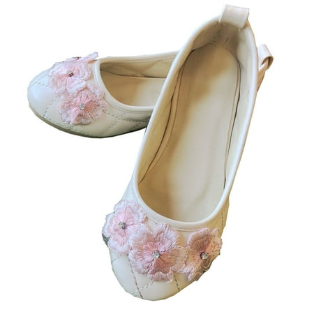 Petite Adele Girls Pink 3D Flowers Dress Shoes