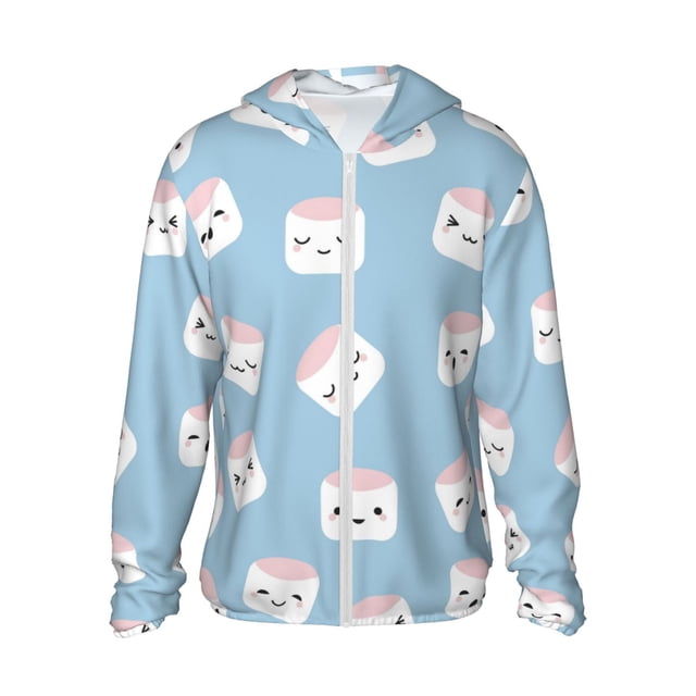 Balery Cartoon Sushi Sudadera ligera de manga larga con capucha y protección solar UPF 50+ para hombre y mujer, ideal para pesca y running-Medium