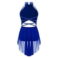 thumbnail image 2 of YONGHS Girls Rhinestones Lyrical Dance Dress Cutout Strappy Sleeveless Ruched Mesh Overlay Leotard Blue 8, 2 of 5