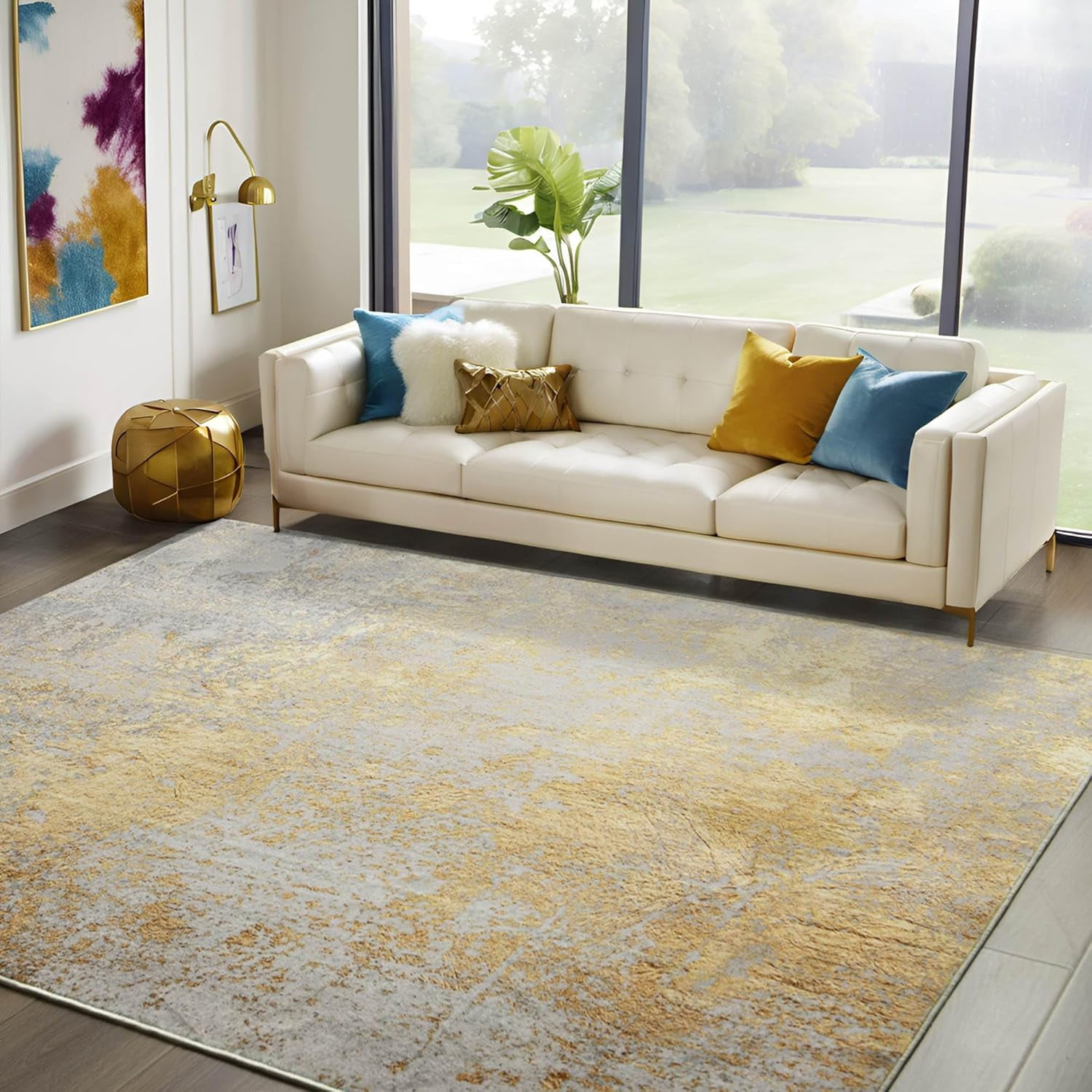 Lochas Abstract Area Rug Soft Modern Rugs for Living Room Bedroom Home Decor Indoor Carpet,5'x7',Camel/Gold