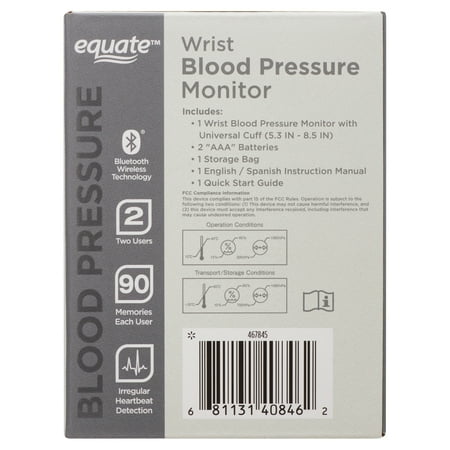 Equate BP-6500 Wrist Blood Pressure Monitor with Bluetooth