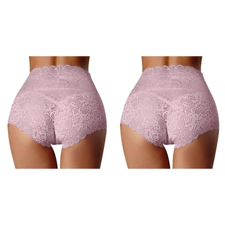 2 Pack New High Waist Underwear Women s Thin Hollow Lace Ladies Panties Pure Crotch Large Size Belly Briefs Undies for Women Satin Thong Lot Womens Underwear Pack Womens Underwear Briefs No Show
