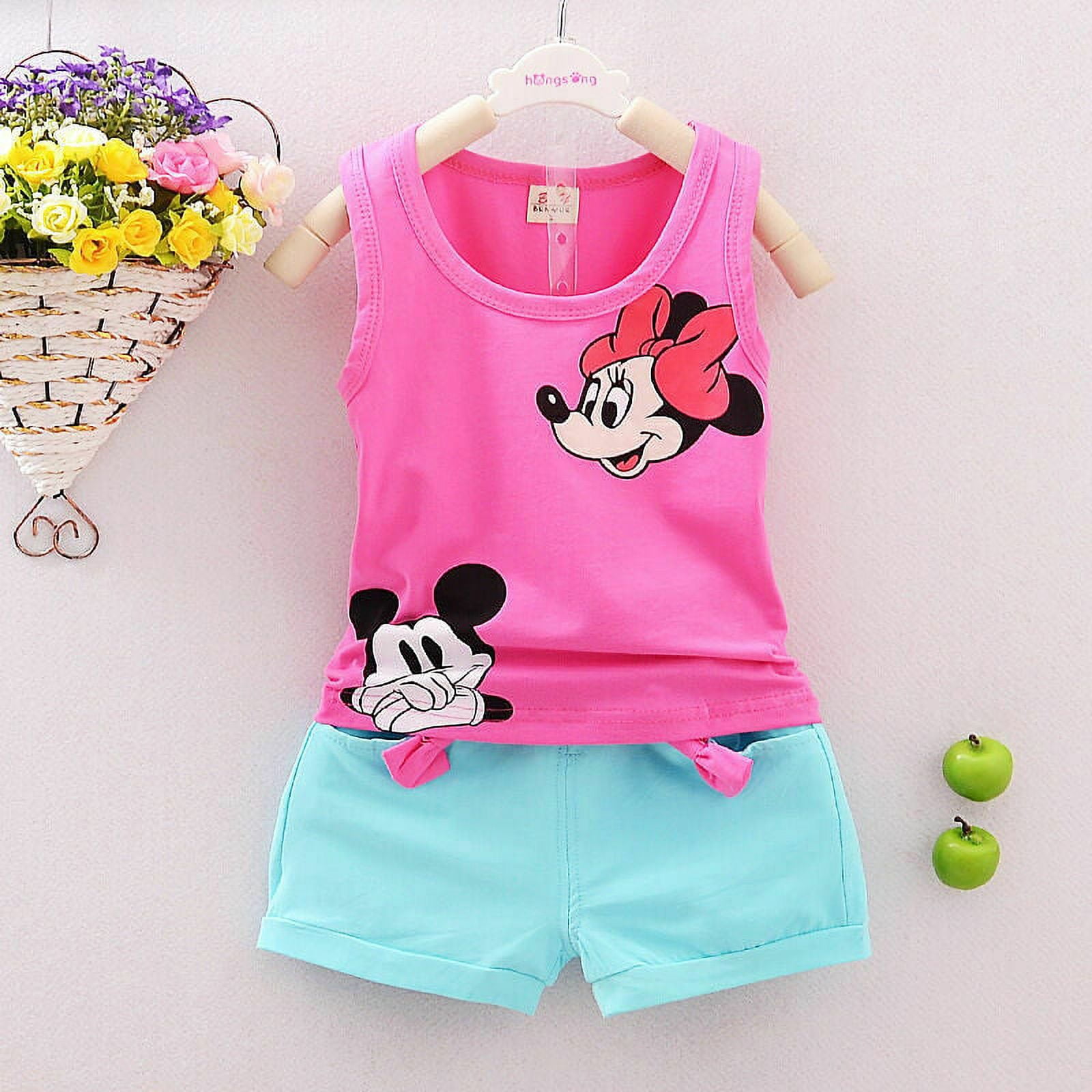 2PCS Toddler Baby Girls Summer Outfits T-shirt Tank Tops Vest+ Shorts Clothes Set