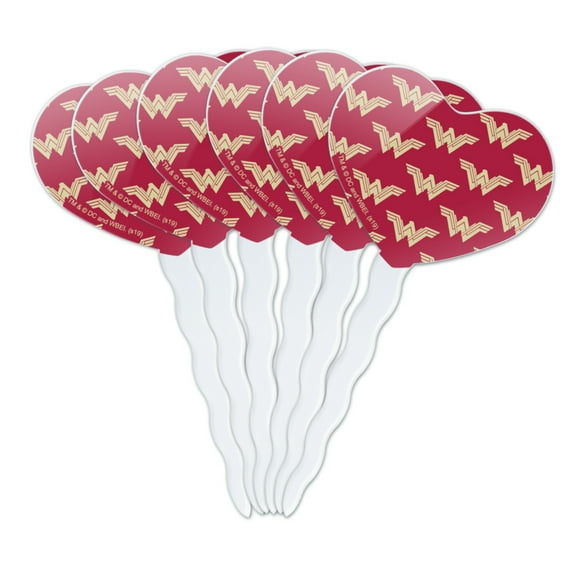 Wonder Woman Movie Red Logo Pattern Heart Love Cupcake Picks Toppers Decoration Set of 6