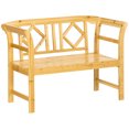 thumbnail image 1 of Outsunny Wooden Bench w/ Stylish Pattern Backrest, Loveseat Chair, Natural, 1 of 10