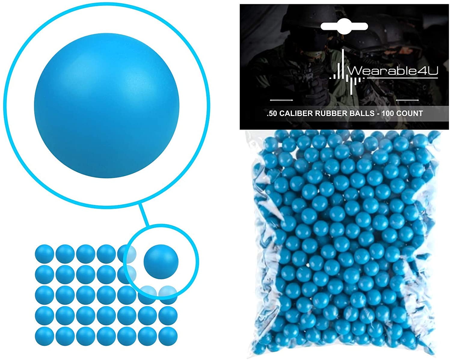 Wearable4U Reusable Training Soft Rubber Balls 100 Pack .50 Cal Blue