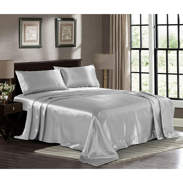 Satin Sheets California King [4Piece, Grey] Luxury Silky Bed Sheets