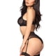 thumbnail image 4 of Conjunto de ropa interior con cinturón de liga sexy para mujer Ropa de dormir de lencería de flores de encaje, Negro, M Inevent XX000077-03, 4 of 7