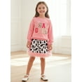 thumbnail image 3 of BemeyourBBs Toddler Girls Baby Birthday Cowgirl Outfit Long Sleeve Letters Embroidery Sweatshirt with Cow Print Skirt Set 2 Piece Outfit, 3 of 8