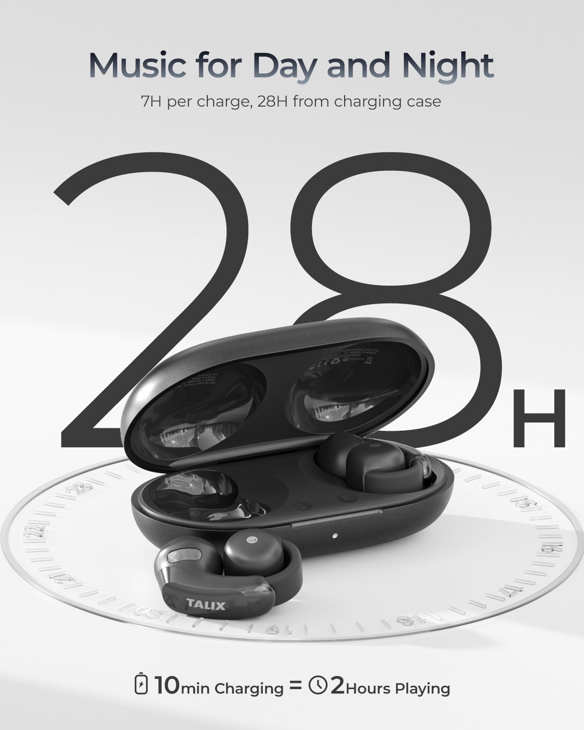 Ultra Open-Ear Earbuds,5.2g Clip-On Headphones,Clear Calls with 4 Mics,Stable Fit for Comfort,13.4mm Drivers for Powerful Bass,Open-Ring Design,Black