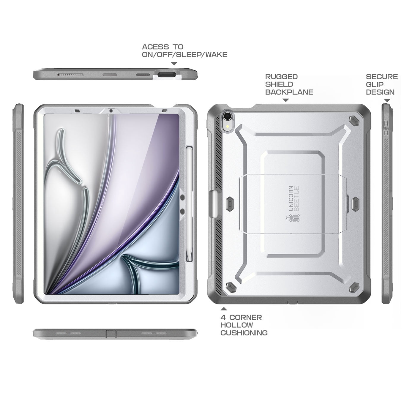 SUPCASE for iPad Air 11 Inch Case 6th Generation M2 2024, [Built-in Screen Protector & Pencil Holder & Stand] Full-Body Rugged Cover for iPad Air 6th/5th/4th Gen (11/10.9 Inch, 2024/2022/2020), White