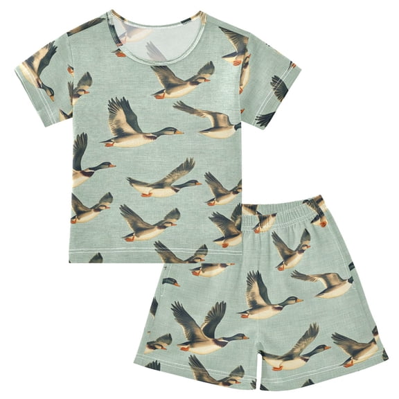 joogoo Ducks Flying Pattern Pajama Sets Short Sleeve Cotton 2-Piece Sleepwear 10Y