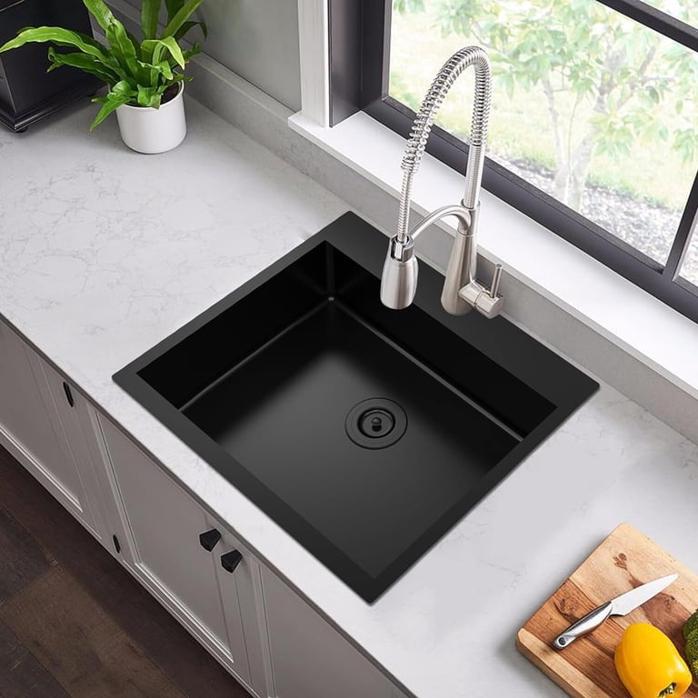 25 Inch Single Bowl Sink 25x18 Inch Black Stainless Steel Kitchen