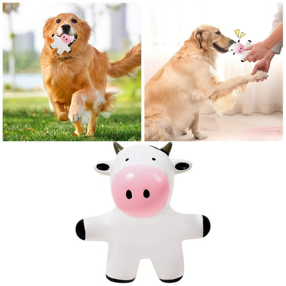 Durable Interactive Dog Chew Toy Squeaky Cow Shape Pet Teething Puppy TPR Latex for Indoor Outdoor Play