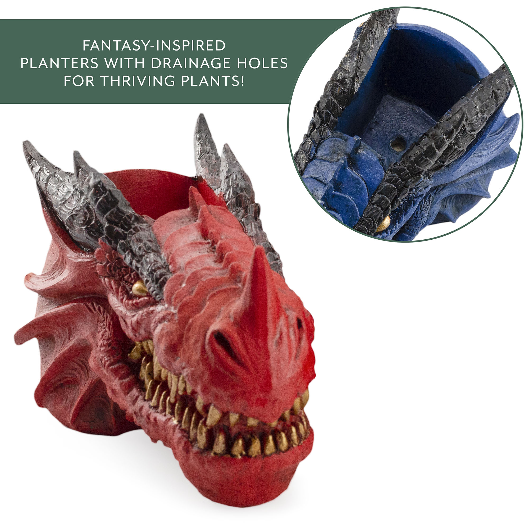 Esterno Dragon Head Planter Pots (6-Inch, Set of 2); Fantasy Dragon Head Shaped Gardening Container or Home Decor