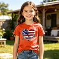 thumbnail image 2 of Curuila Toddler Girls T-Shirts Summer Crew Neck Hearts Print Short Sleeved Lightweight Fashion Casual Tops Orange Size 5-6 Years, 2 of 4