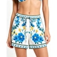 thumbnail image 3 of Women's Casual Shorts,Tropical Fruit Print , Pink Gingham Drawstring Elastic Waist Summer Beach Shorts, High Waist Loose Vacation Board Shorts, 3 of 5