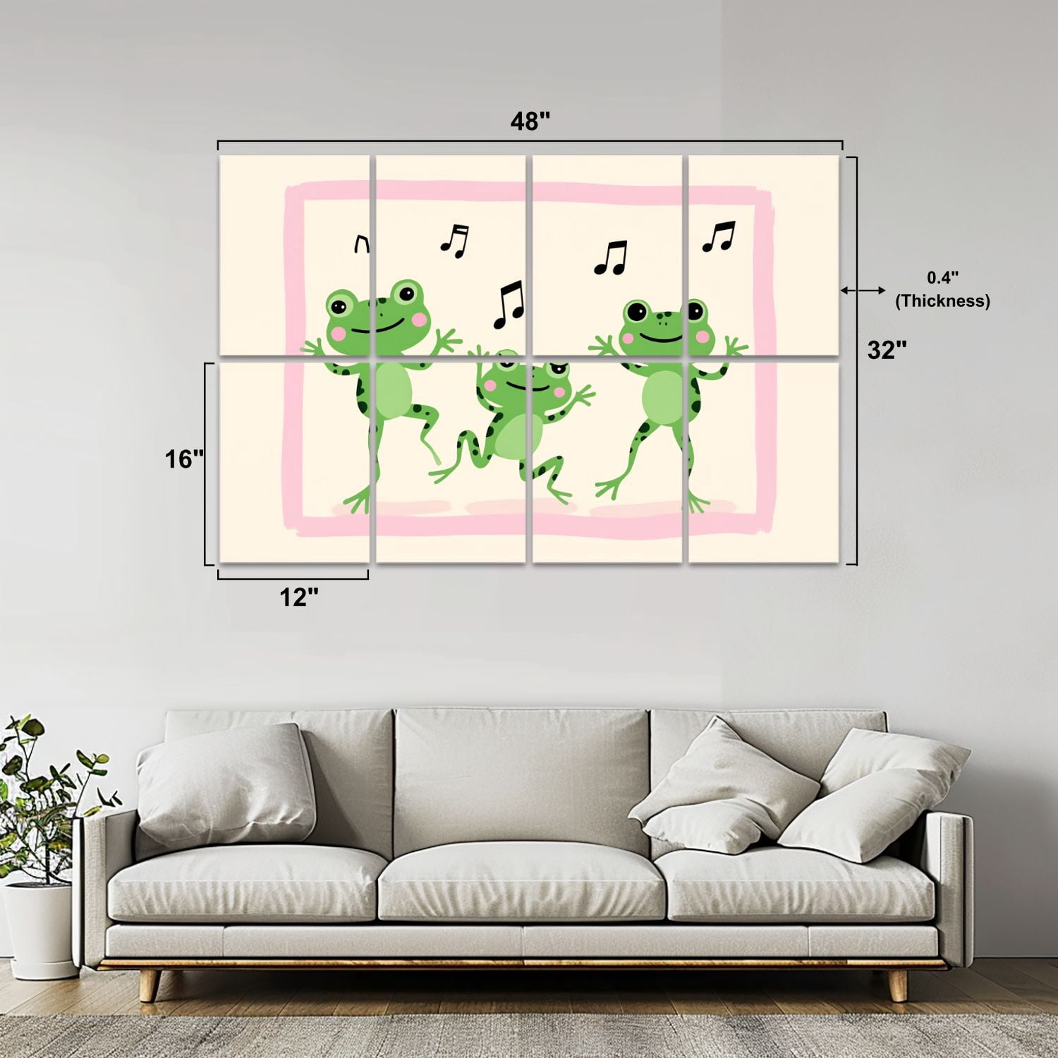8 Pack Art Acoustic Panels Sound Absorbing Playful Frogs Dancing Musical Decorative Soundproof Wall Panels Self Adhesive for Nursery Game Room Bedroom 48"x32"