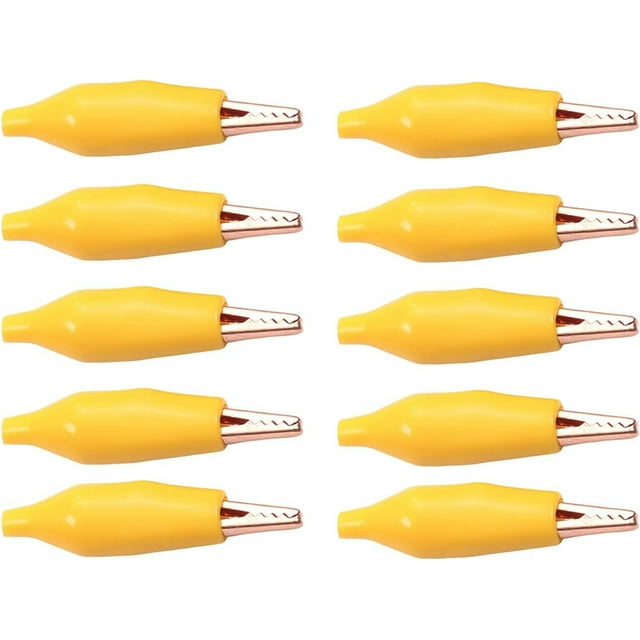 HUGFEGWE 10 Pcs Pinces Crocodile 5A, Pinces de Test Électriques Crocodile Jumper avec Couvercle Isolant Protecteur Jaune CJB91-112359