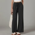 thumbnail image 7 of Ashirexll Casual Pants for Women, Wide Leg Pants Woman, Ladies Summer Comfortable Casual Pants Solid Color Mid Waist Drawstring Wide Leg Pants with Pockets, 7 of 7