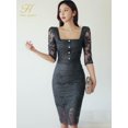 thumbnail image 2 of H Han Queen-vestido de encaje ajustado para mujer, elegante vestido de tubo ahuecado, Bodycon OL Midi informal, Vestidos de fiesta de trabajo, otoño, 2 of 5