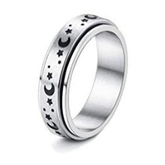 Unisex Stainless Steel Spinner Ring Vintage Rotatable Moon and Stars Design Anxiety Relief Band Unisex Statement Ring Stainless Steel Fashion Jewelry