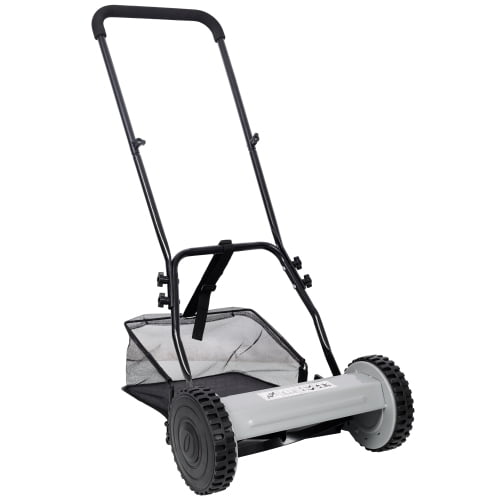 14 Inch 5-Blade Manual Reel Lawn Mower, 0.6–1.8" Adjustable Cutting Height, Heat-Treated Alloy Steel Blades with Grass Catcher
