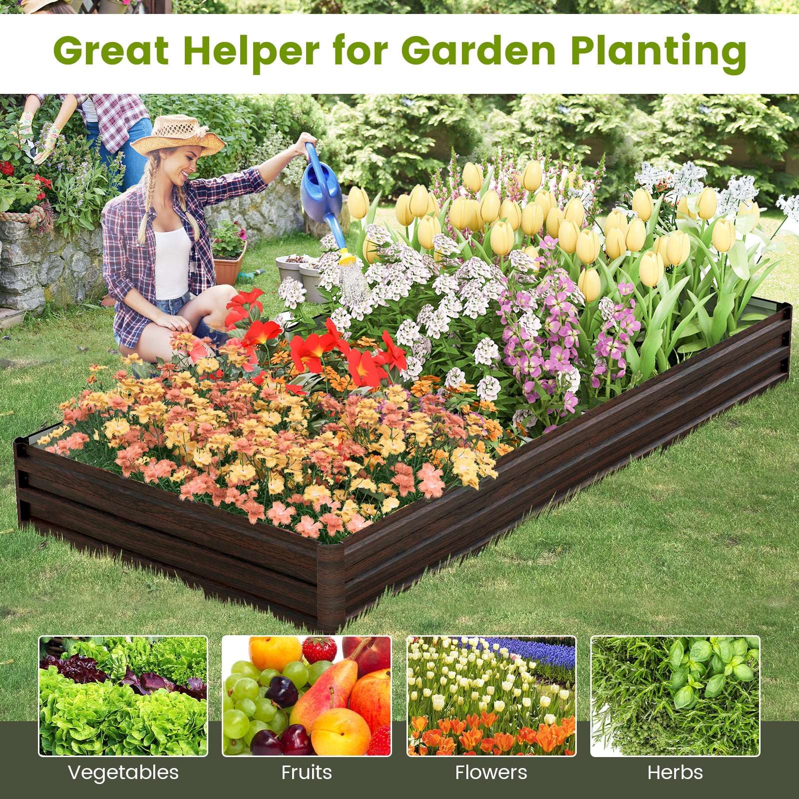 Topbuy Raised Garden Bed 8 x 4 x 1 ft Metal Planter Box with Middle Reinforced Bracket Rectangular Raised Garden Box