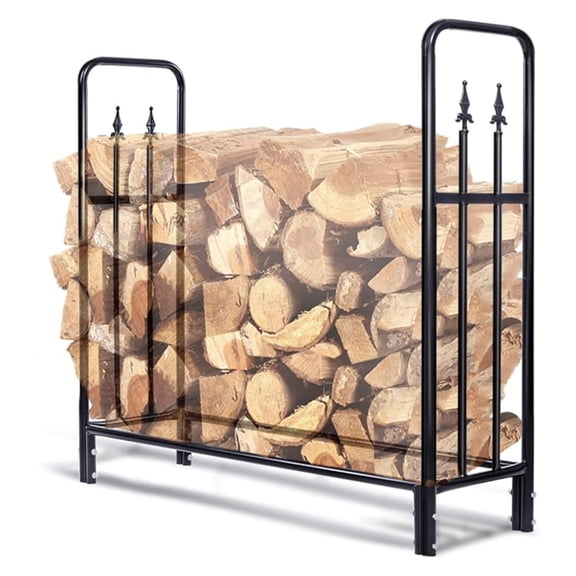 4FT Firewood Rack, Heavy Duty Steel Fireplace Wood Storage Stand, Indoor/Outdoor Fire Log Stacker Holder for Stove Fireplace (47 Inch)