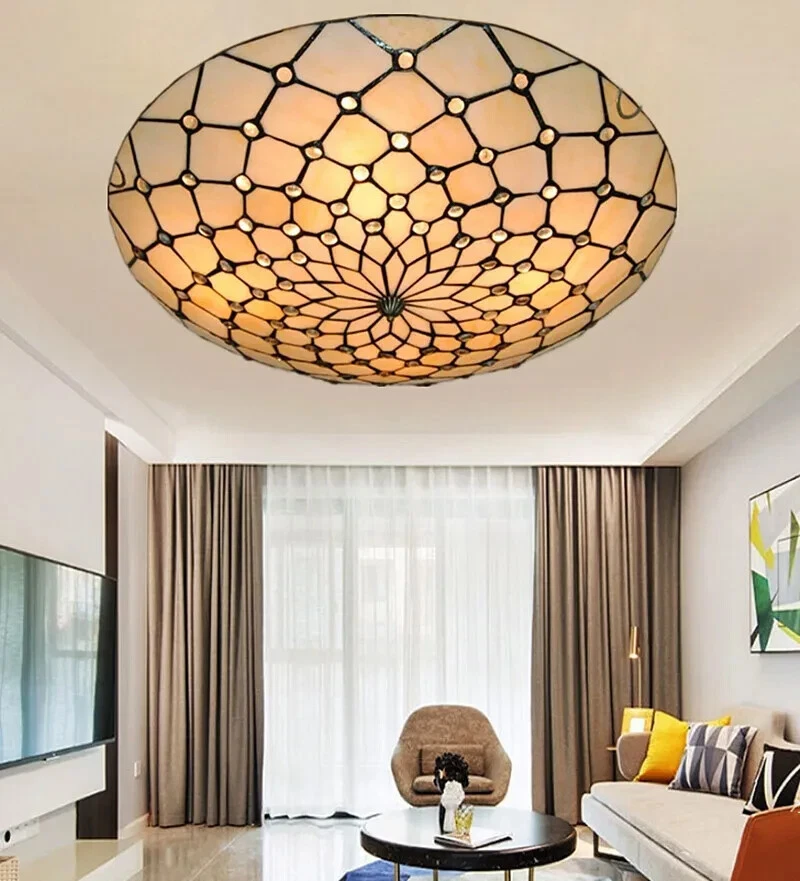 More Change Tiffany Style Ceiling Chandelier Light Flush Mount Lamp Fixtures Stained Glass Decor