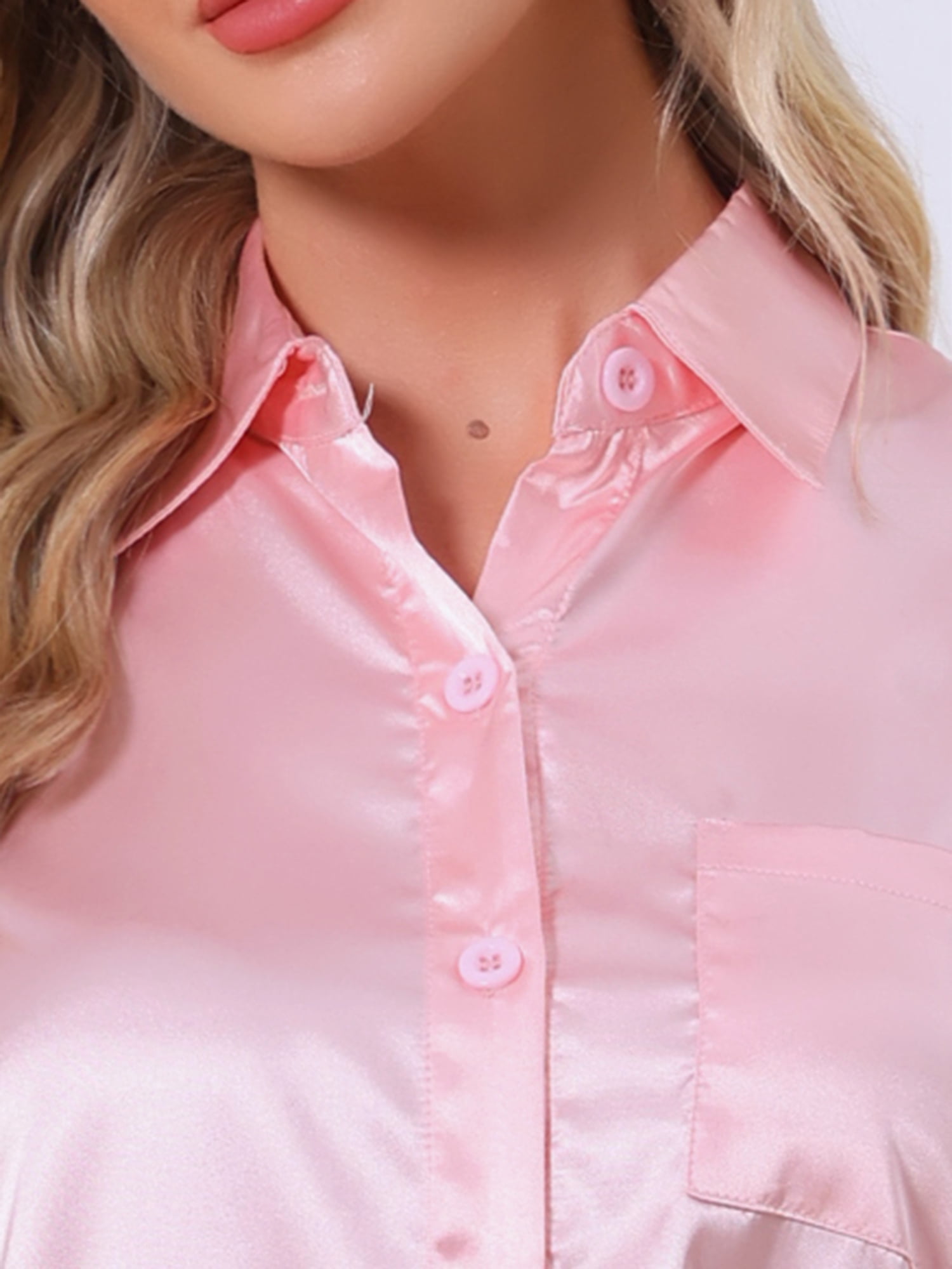 DARING DIVA Satin Pajamas Silky Button Down Short Sleeve Shirt Pants Set XL Pink