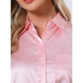thumbnail image 5 of DARING DIVA Satin Pajamas Silky Button Down Short Sleeve Shirt Pants Set XL Pink, 5 of 7