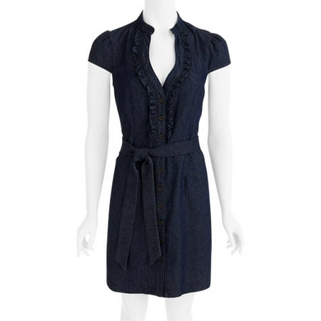 Women's Belted Denim Dress - Walmart.com