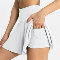 Xyxonk Pleated Skirts for Women High Waist Tennis Skirt with Pockets Athletic Skorts Running Workout Skort Summer Flowy Skorts White L