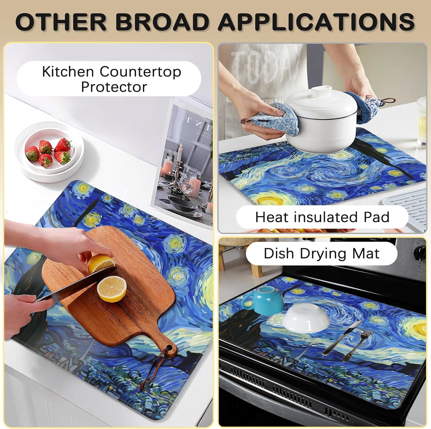 Electric Stove Top Cover Protector \u2013 Christmas Kitchen Decor Starry Night Van Gogh Glass Flat Top Stove Mat Oven Induction Cooktop Mat for Ceramic Countertop Mats Heat-Resistant Dish Drying Mat