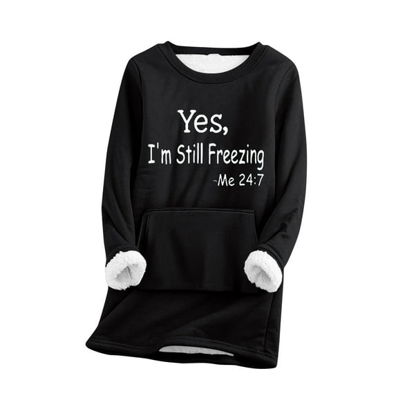 Women's Funny Letter Print Sweatshirts Long Sleeve Sherpa Fleece Lined Pullover Tops Casual Winter Warm Sweatshirt