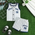 thumbnail image 2 of Toddler Boys Outfit Striped Letter Baseball Sleeveless T Shirt Two Pieces Clothes for Boys Size 3-4T, 2 of 7