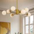 thumbnail image 5 of 35" Modern Gold Sputnik Chandelier with 8 White Glass Globe Shades, Branching Design Mid-Century Ceiling Light Fixture for Dining Room, Living Room, or Bedroom, No Bulbs, 5 of 9