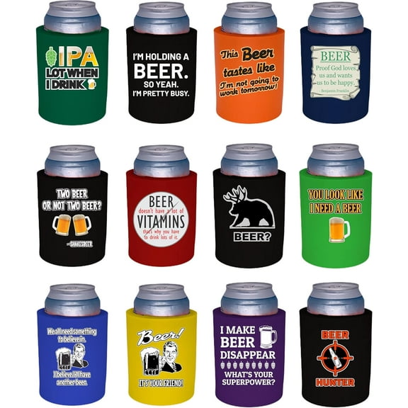 Beer Jokes Funny Designs Thick Foam Old School Can Coolie 12 Pack Set