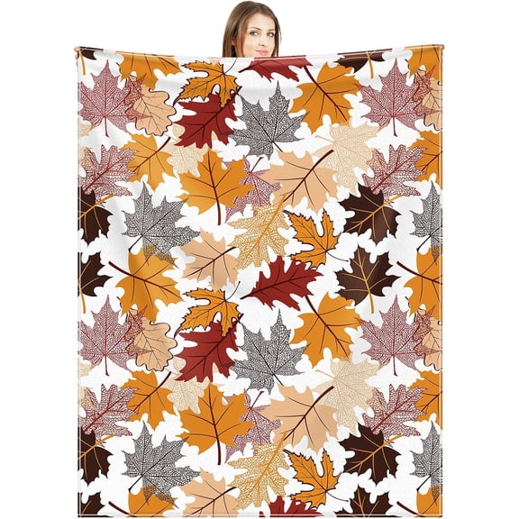 zuhoeo Fall Throw Blanket Maple Leaves 60 x 50 Inches Autumn Harvest Farmhouse Soft Fall Leaf Thanksgiving Warm Blanket for Home Bed Sofa Couch Chair Decoration