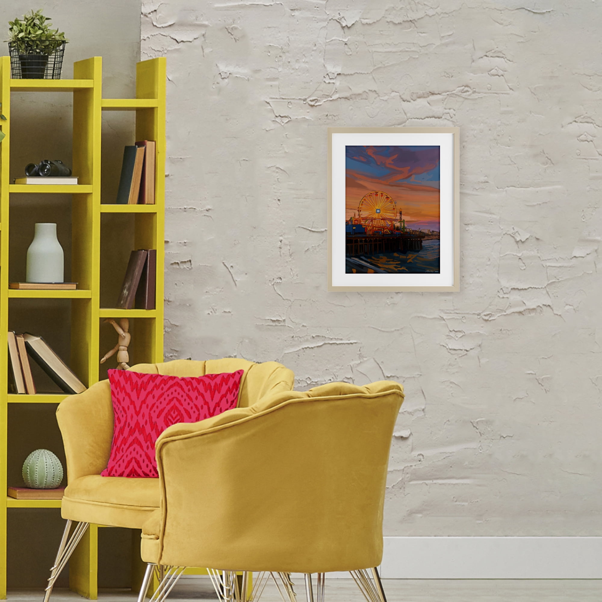 Stupell Industries Santa Monica Pier Sunset Birch Framed Print Under Glass, design by Amelia Noyes