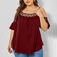 thumbnail image 2 of Camiseta de talla grande para mujer Summmer asimétrica de encaje con retazos cuello redondo manga corta informal con hombros descubiertos Fridja  bn7103, 2 of 9